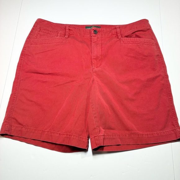 LRL Lauren Jeans Co Ralph Lauren Flat Front Shorts Womens Size 16 Dark Red - Picture 1 of 8